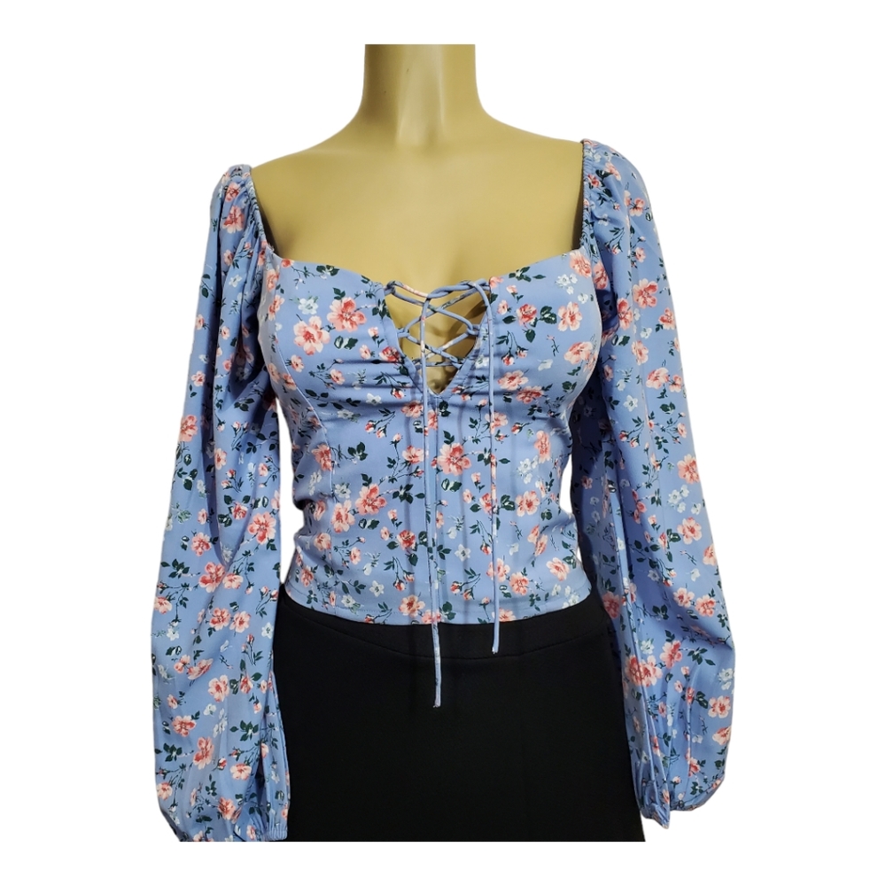Abercrombie & Fitch Ladies XS Ditsy Print Long Sleeve Top Blue New